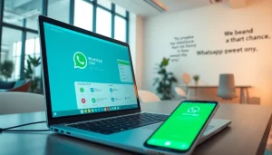 Utilizing WhatsApp Smart CRM in a modern office setting, showcasing technology integration.