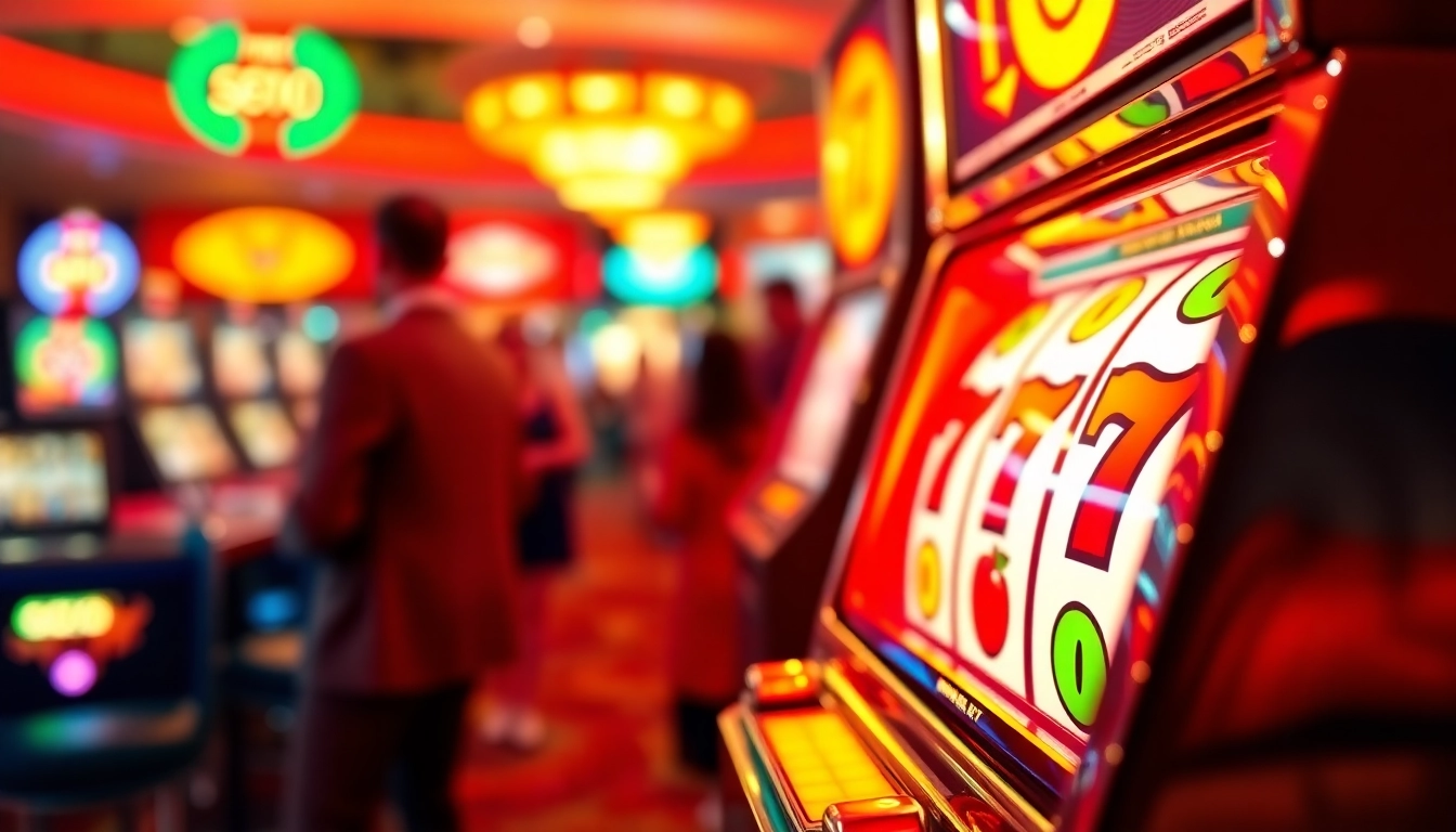 Main attraction of slot777 machines in a lively casino setting, capturing excitement.