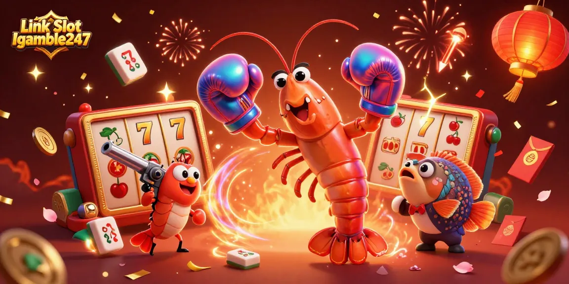 Experience big wins with Link Slot Gacor Igamble247, featuring vibrant casino-themed characters and elements.
