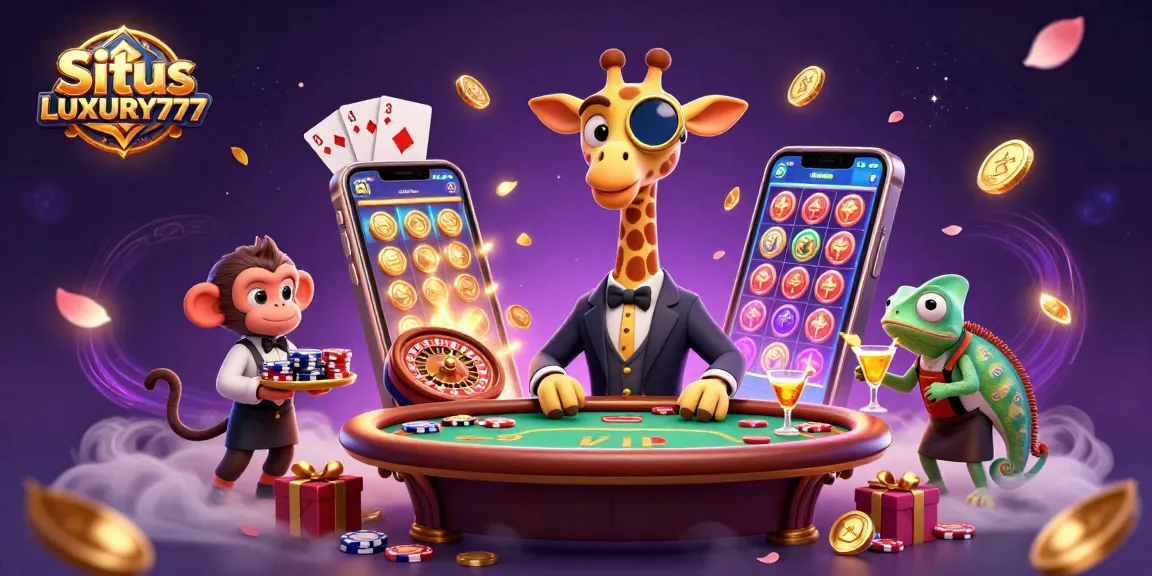 Situs LUXURY777 menghadirkan suasana kasino dengan hiu penggulung dadu, pelayan monyet, dan bartender bunglon bercampur strategi permainan.