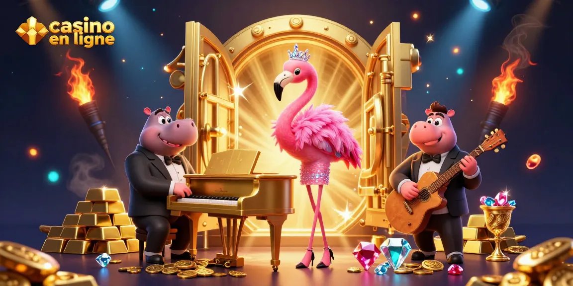 Profitez des jeux de casino en ligne dans une ambiance festive avec de la musique et des joyaux.