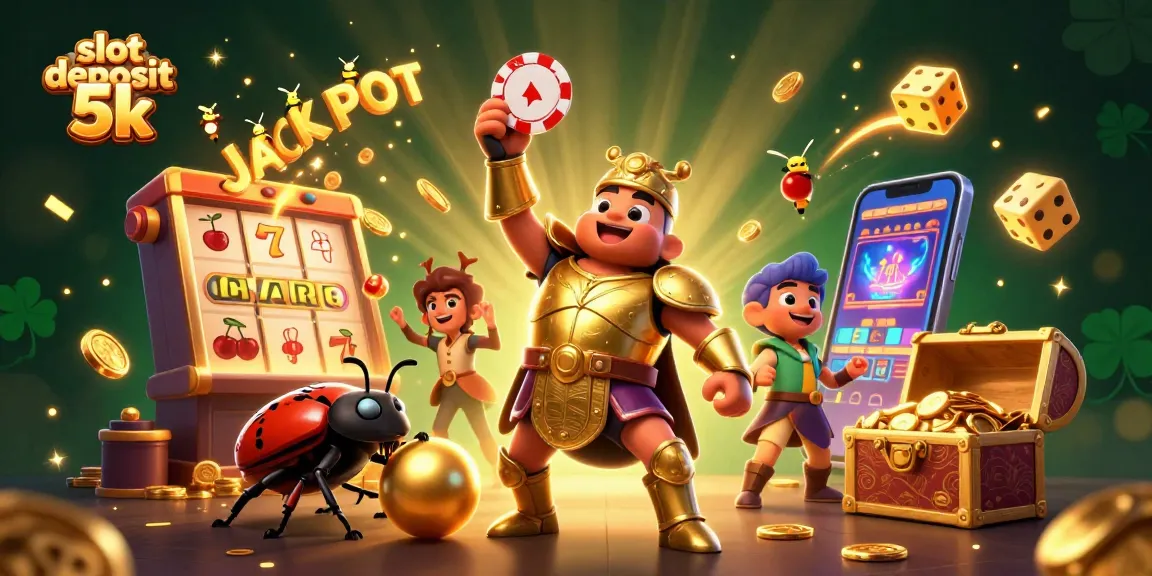 Experience the thrill of slot deposit 5k with an exciting jackpot scene featuring cartoon beetles and vibrant casino elements.