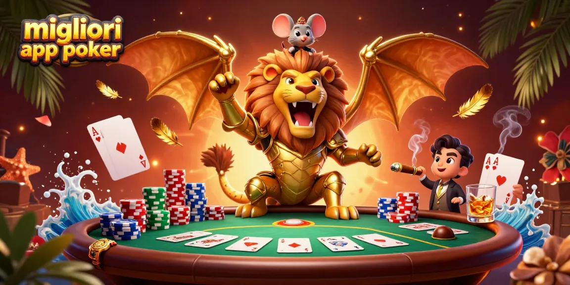 Giocare con le migliori app poker mentre un chimera dorato ruggisce trionfante.