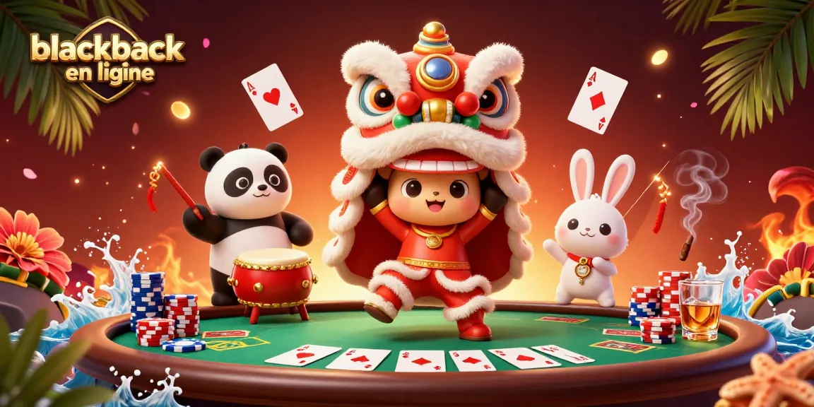 Gagnez au blackjack en ligne avec cette illustration captivante d'une scène festive de casino.