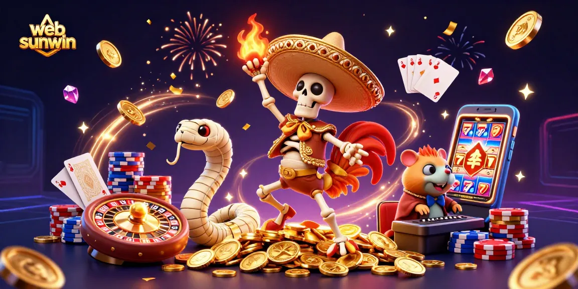 Experience thrilling wins at web sunwin with a vibrant casino scene, featuring dancing characters and dynamic game elements.