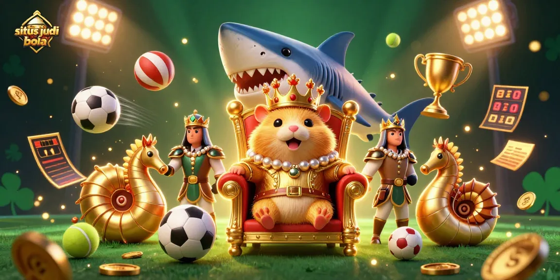 Watch the thrilling action at situs judi bola with our golden hamster king amidst flying sports balls.