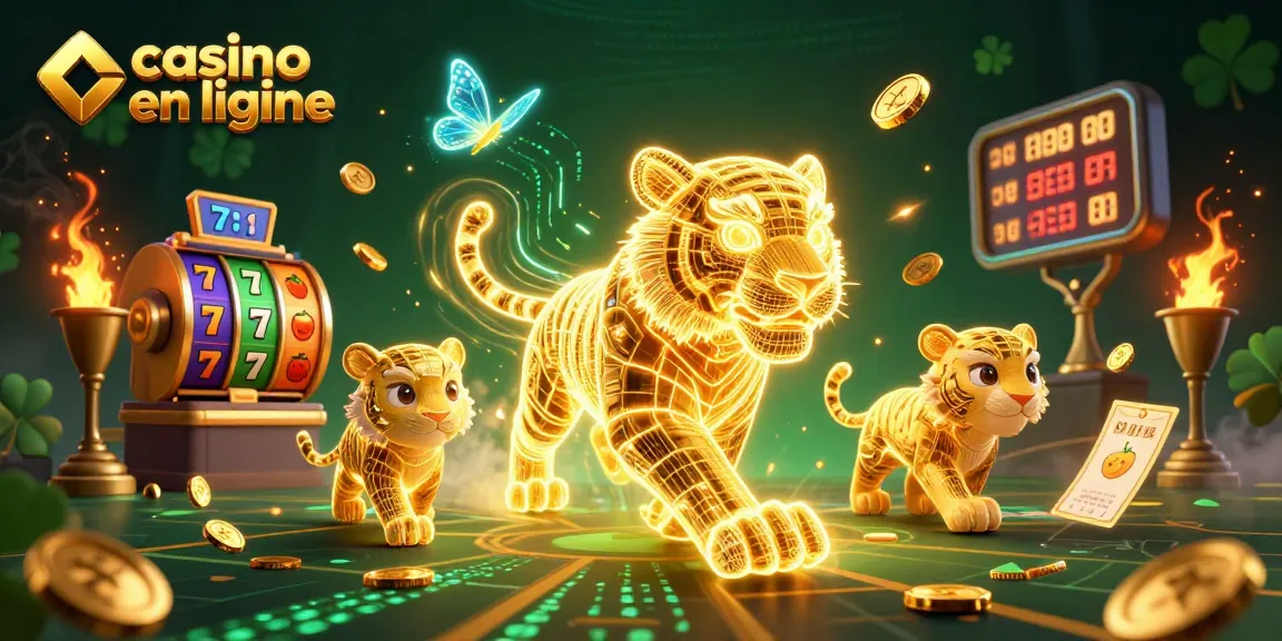 Jouez à des jeux de casino en ligne avec un tigre lumineux et des éléments dynamiques.