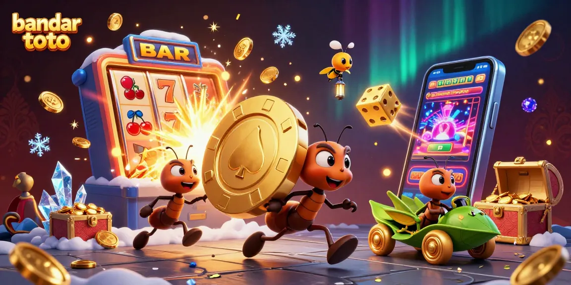Experience the excitement of bandar toto with a thrilling heist scene featuring ants, golden chips, and jackpots.