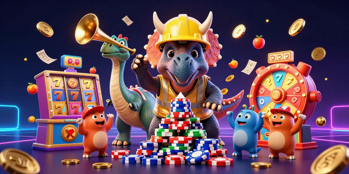 Engage with slot online action in a vibrant 3D scene featuring a triceratops and excitement.